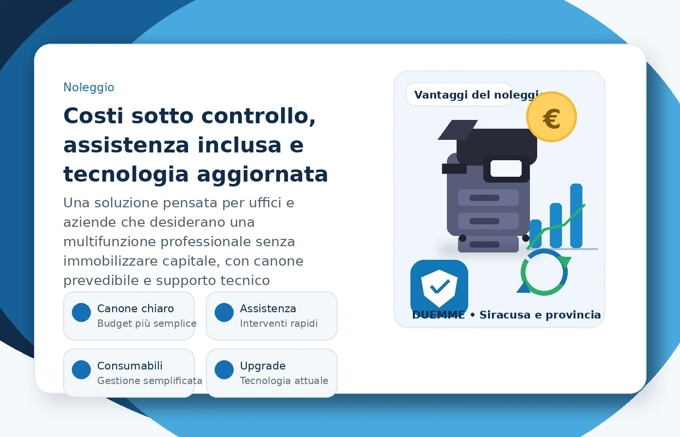 Illustrazione dei vantaggi del noleggio di una fotocopiatrice multifunzione