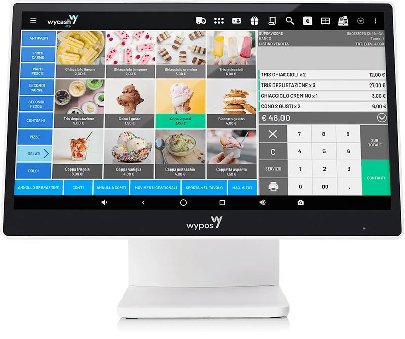 Esempio di interfaccia touch Wycash PRO tratta dalla brochure del produttore